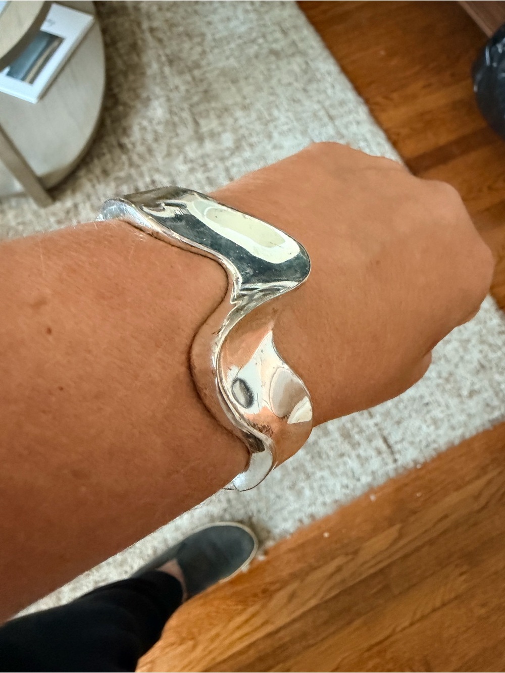 Silver Tone Wave Cuff Bracelet - Sleek Metallic Wristwear